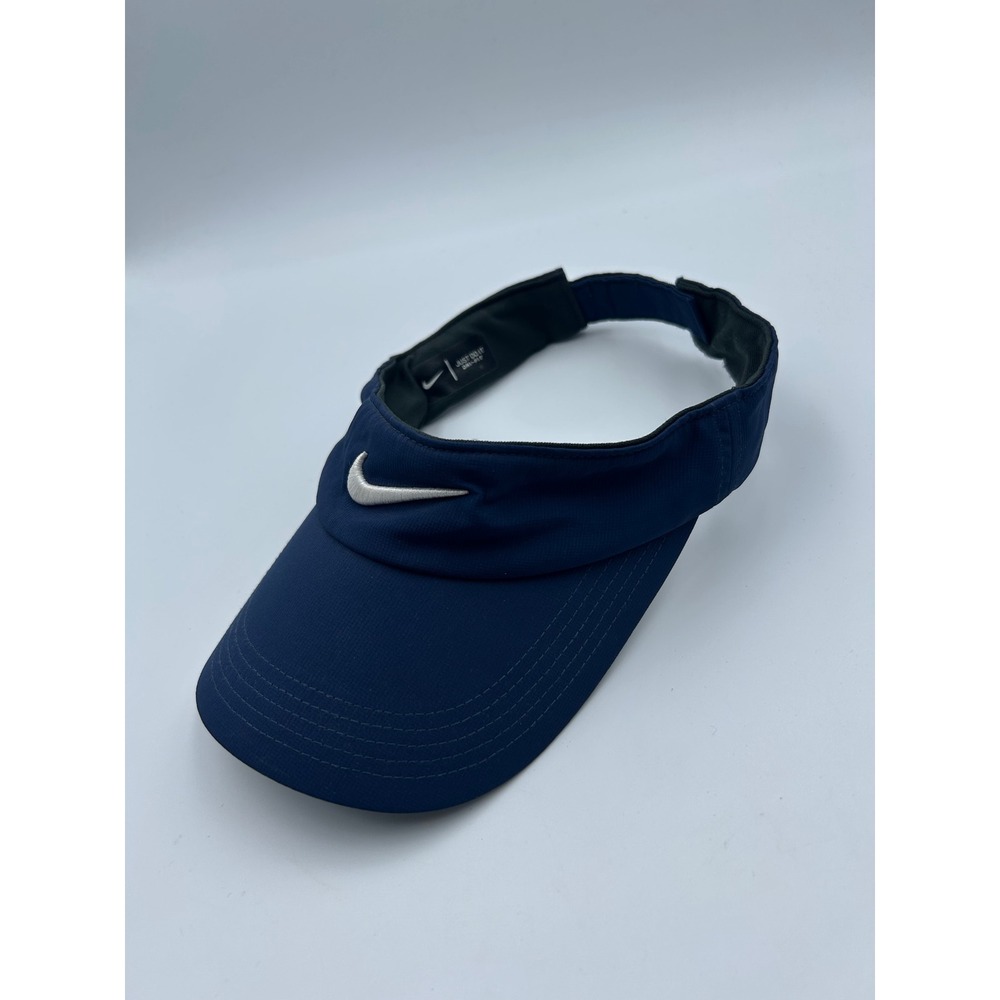 Nike Dri-FIT Adjustable Tennis Golf Visor Hat Navy Blue Swoosh Logo